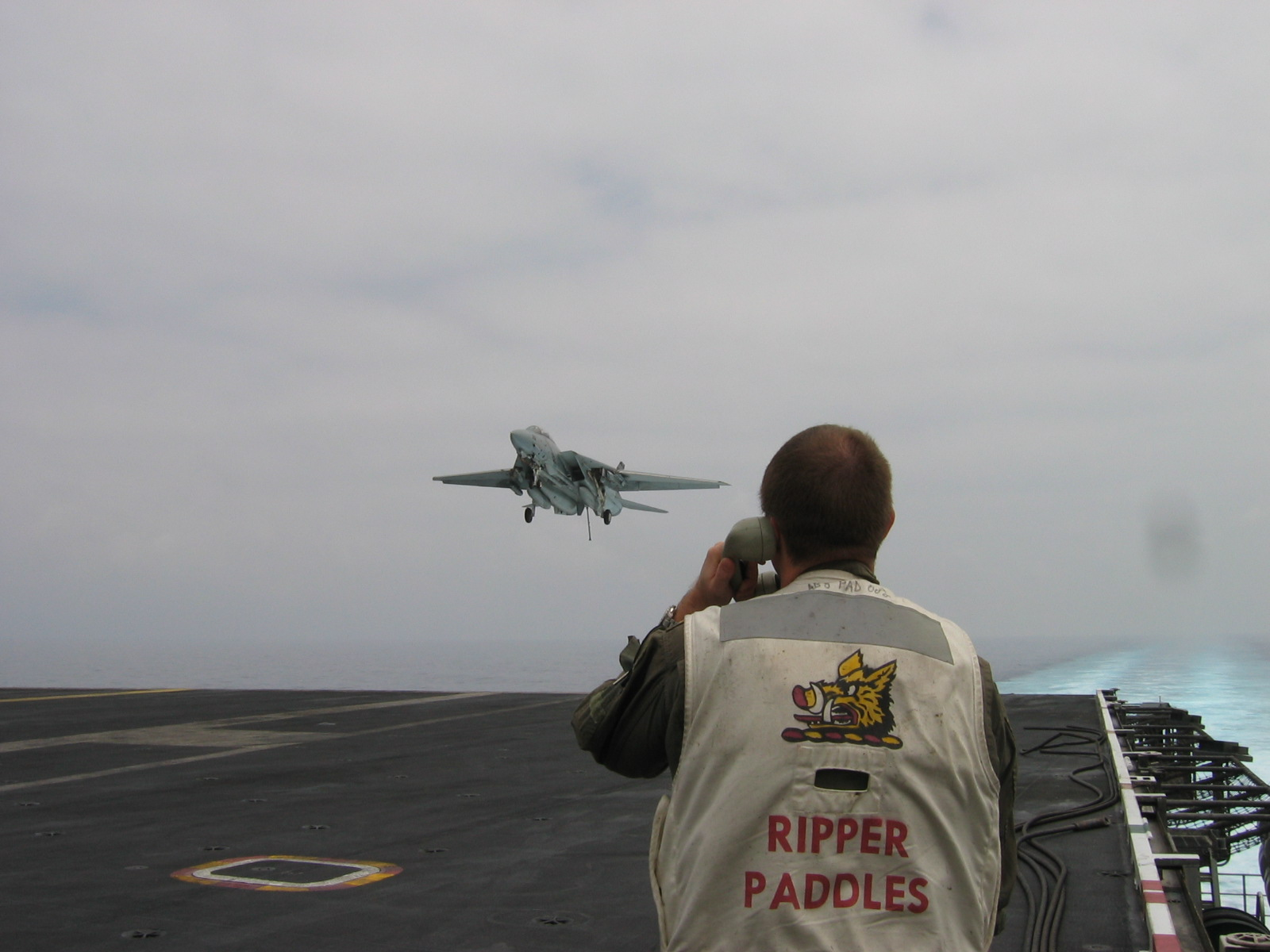 Lefty serving as Paddles aboard an aircraft carrier in 2004