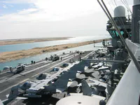 View forward over USS George Washington flight deck while transiting the Suez Canal