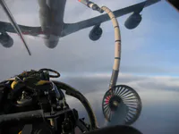 View from RIPPER 204 while refueling beneath a KC-135 centerline boom.