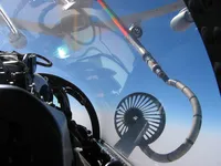 RIPPER 200 (163227) Lefty plugged on KC-135 Iron Maiden from 92nd Air Refueling Wing. KC-135R Stratotanker serial 58-0016 from 92nd Air Refueling Wing based at Fairchild AFB in Spokane, WA.