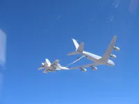 Wildcat 406 F/A-18C Hornet with AN/AAS-38 Nite Hawk FLIR/targeting pod and GBU-38 on right outboard station. KC-135R Stratotanker serial 58-0016 from 92nd Air Refueling Wing based at Fairchild AFB in Spokane, WA.