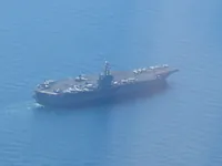 USS George Washington (CVN-73) starboard side view from low holding