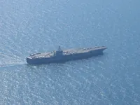USS George Washington (CVN-73) starboard side view from low holding