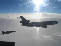 RIPPER 207 (161437) with 2x GBU-16s and LANTIRN plugged on USAF KC-10A Extender, serial 86-0036, AG-100 and AG-105 joined on port side with 2x GBU-16s