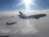 RIPPER 207 (161437) with 2x GBU-16s and LANTIRN plugged on USAF KC-10A Extender, serial 86-0036, AG-100 and AG-105 joined on port side with 2x GBU-16s